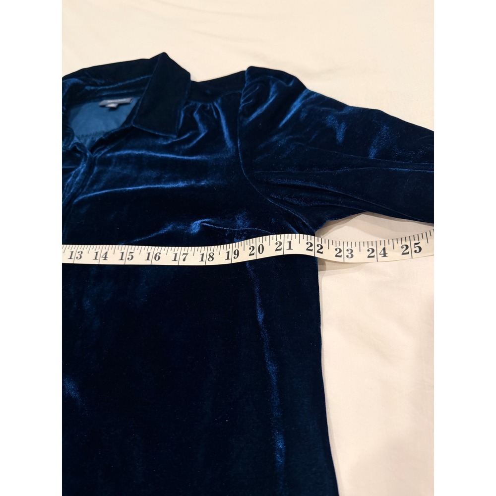 ModCloth Velvet Blouse Womens XL Deep Teal Button Down Long Sleeve Winter - Picture 6 of 8
